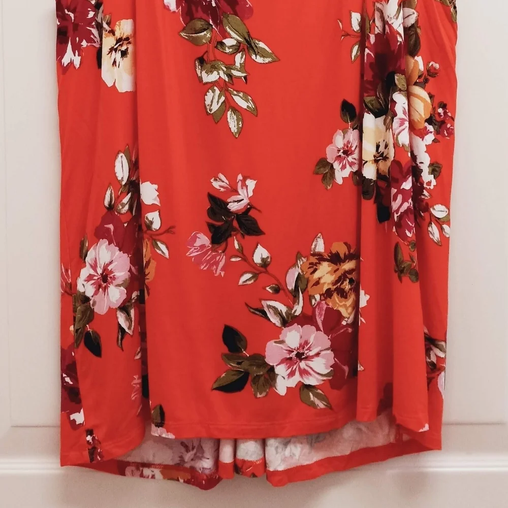 Maurices Floral Tank Top Knot Back Racerback 1X Orange Tropical Resortwear Flowy - Picture 5 of 8